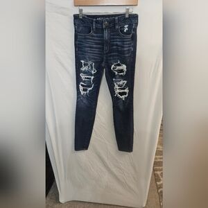 American Eagle Outfitters Dark Blue Ripped Skinny Jeans